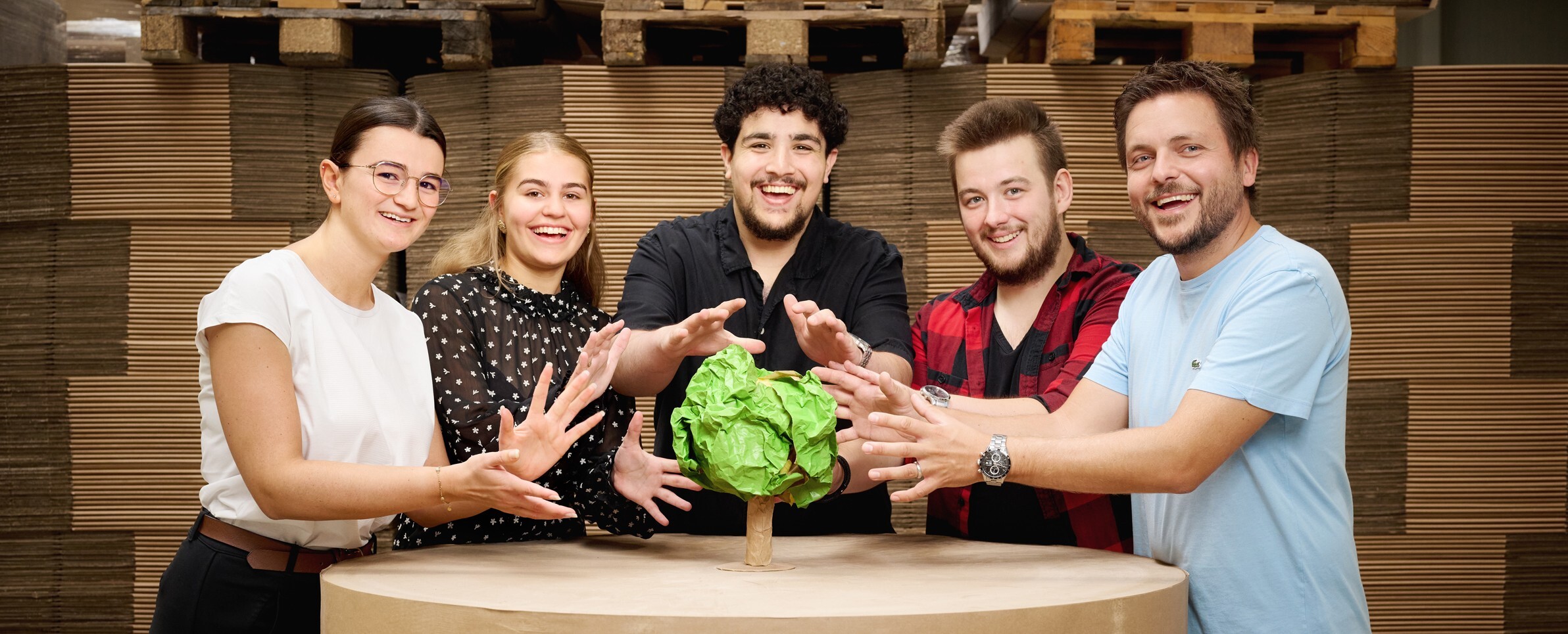 Schützende Hände um einen Papierbaum